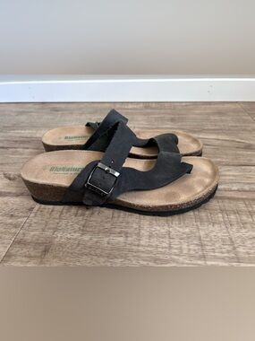 Bionatura made in Italy leather comfort earthy Black Slide Sandals with Buckle